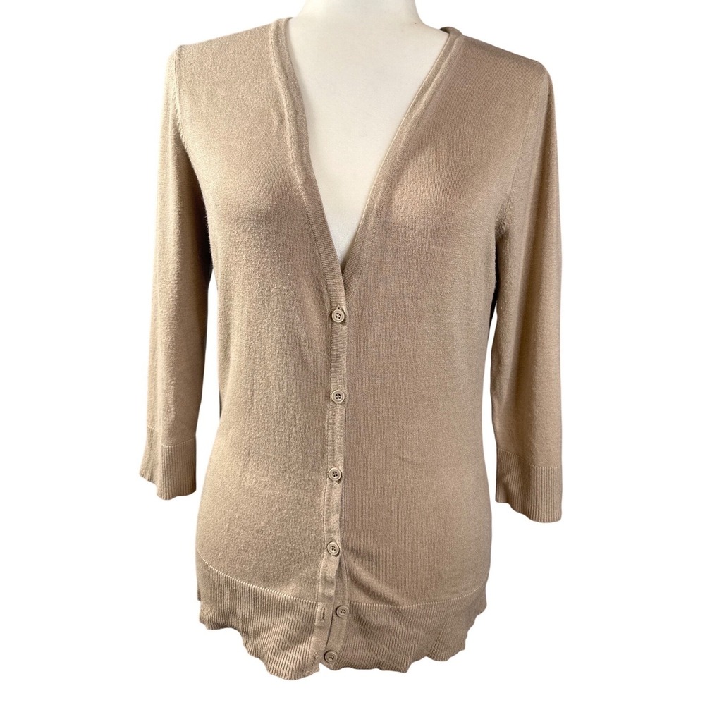 Beige Button Front Cardigan Sweater 3/4 Sleeve Women's Large 14th & Union Staple - Picture 2 of 8